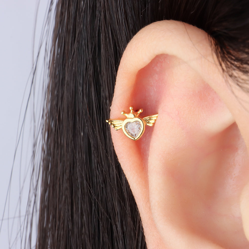 Love Flying Stud - Stainless Steel - Upper Lobe, Helix - Oumo Jewelry