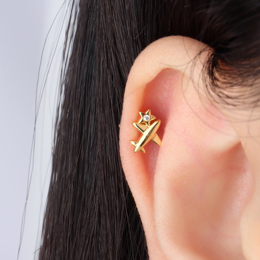Airplane & Star Stud - Stainless Steel - Upper Lobe, Helix - Oumo Jewelry