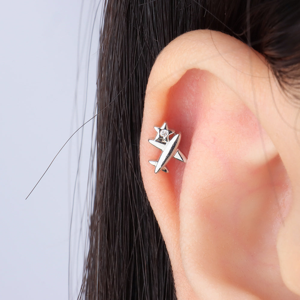 Airplane & Star Stud - Stainless Steel - Upper Lobe, Helix - Oumo Jewelry