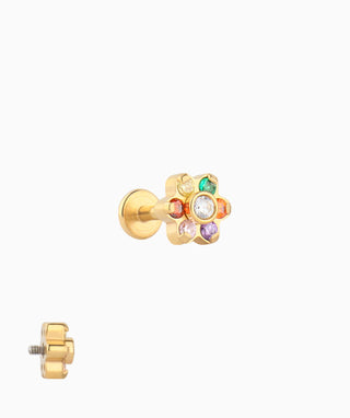 Rainbow Gem Flower Flatback Stud - OumoJewelry