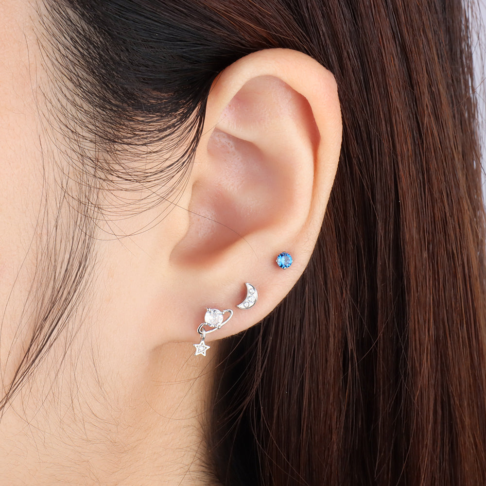 Titanium Moon Flatback Stud - Titanium - Helix, Upper Lobe, Conch - Oumo Jewelry