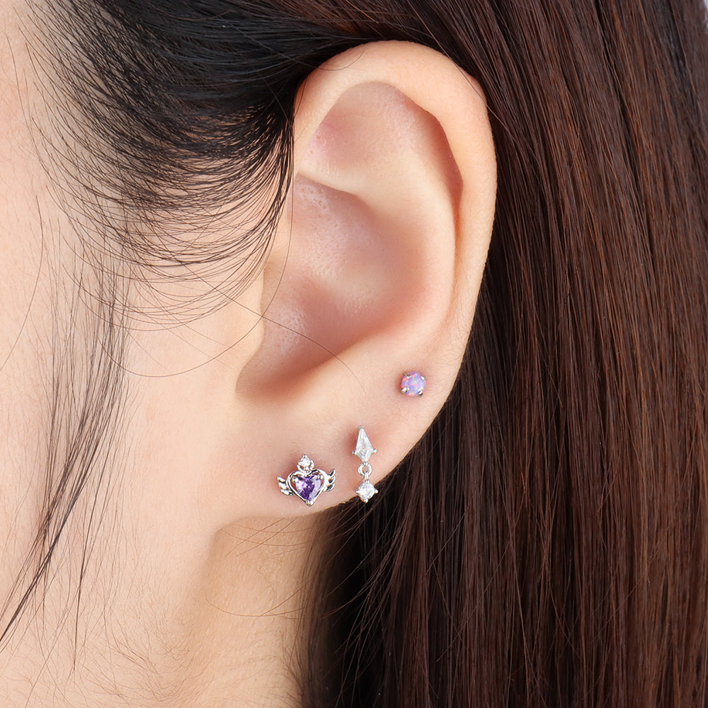 Flying Heart Stud - Stainless Steel - Upper Lobe, Helix - Oumo Jewelry