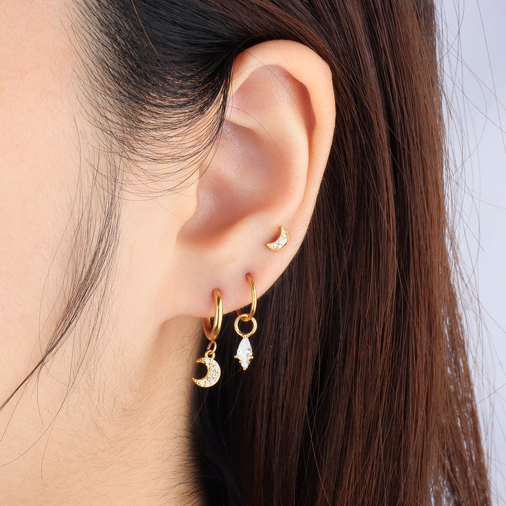 Titanium Moon Flatback Stud - Titanium - Helix, Upper Lobe, Conch - Oumo Jewelry
