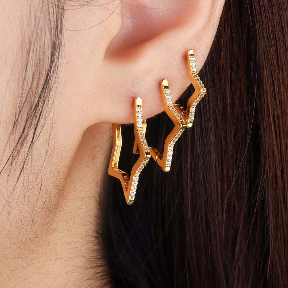 Star Helix Hoop - Brass - Lobe, Upper Lobe, Helix - Oumo Jewelry