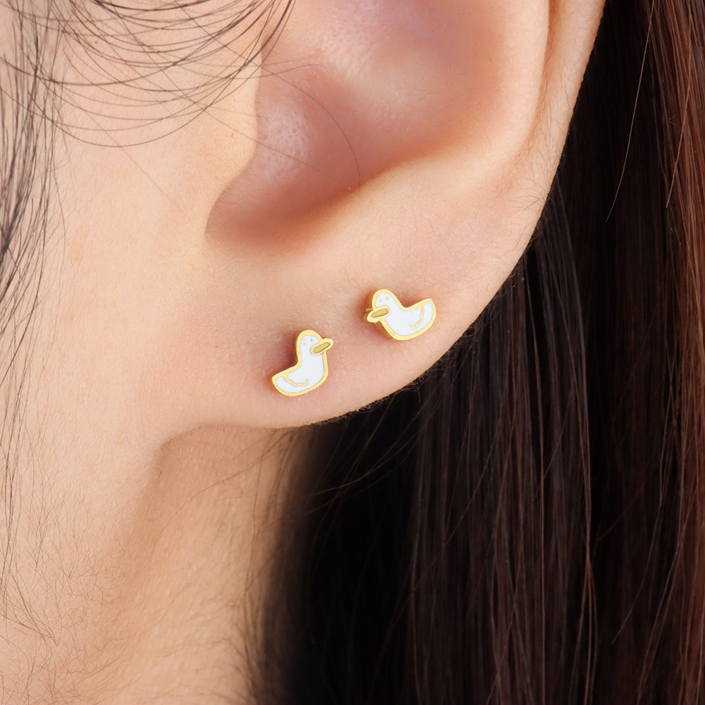 Cute Duck Studs - Stainless Steel - Upper Lobe, Helix, Flat - Oumo Jewelry