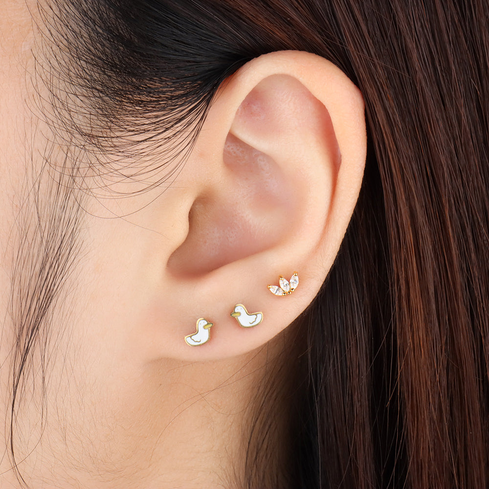 Cute Duck Studs - Stainless Steel - Upper Lobe, Helix, Flat - Oumo Jewelry