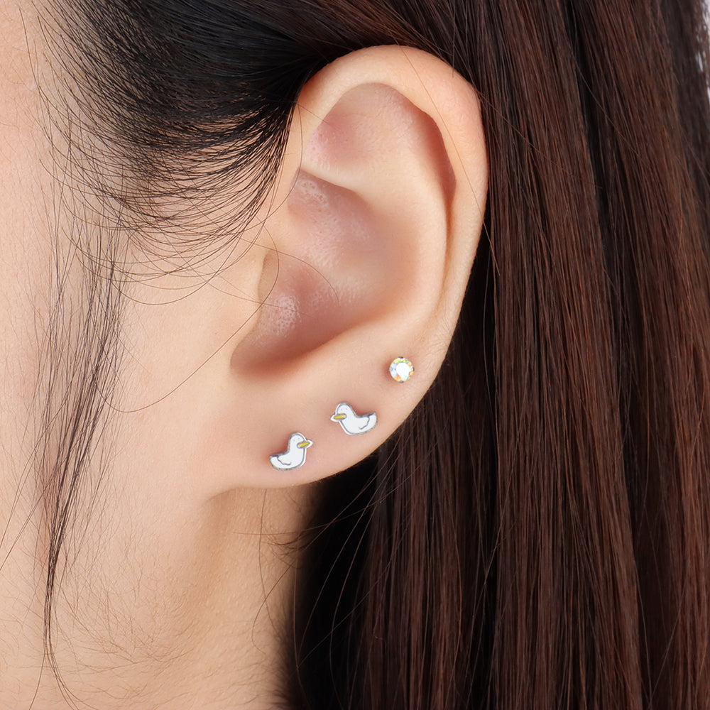 Cute Duck Studs - Stainless Steel - Upper Lobe, Helix, Flat - Oumo Jewelry