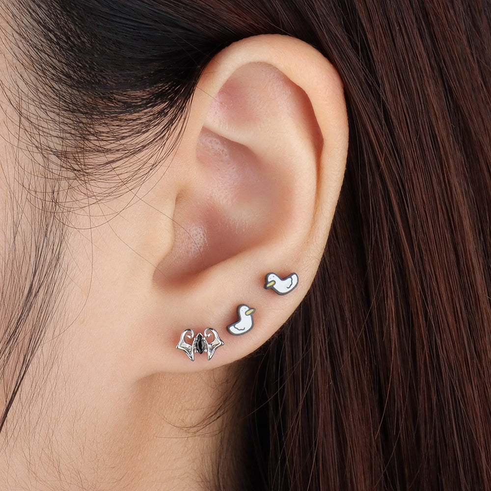Cute Duck Studs - Stainless Steel - Upper Lobe, Helix, Flat - Oumo Jewelry