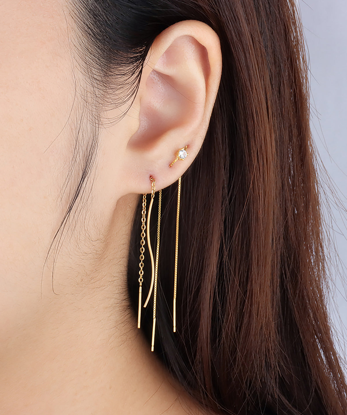 Gemstone Ear Thread - Sterling Silver 925 - Lobe, Upper Lobe - Oumo Jewelry