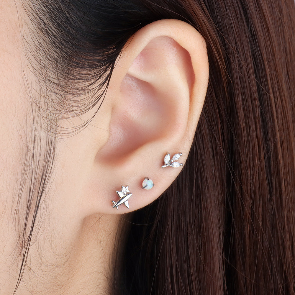 Airplane & Star Stud - Stainless Steel - Upper Lobe, Helix - Oumo Jewelry