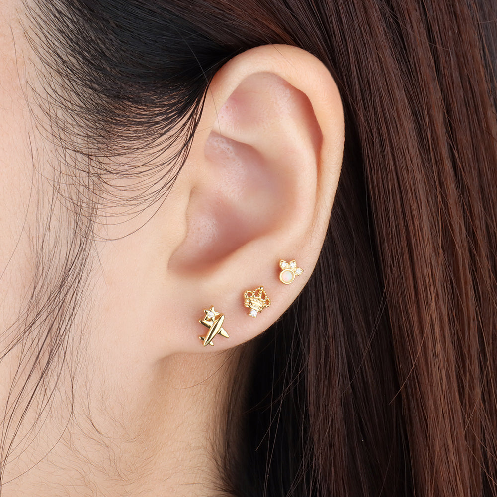 Airplane & Star Stud - Stainless Steel - Upper Lobe, Helix - Oumo Jewelry