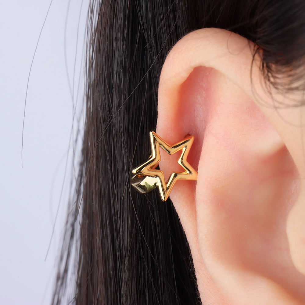 Eye-catching Star Helix Hoop - Brass - Upper Lobe - Oumo Jewelry