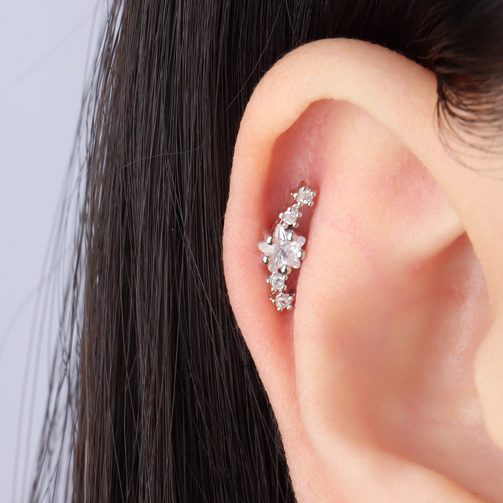 Dazzling Star Flatback Stud - Stainless Steel - Helix, Upper Lobe, Flat - Oumo Jewelry