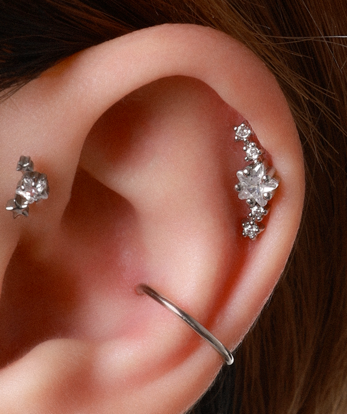 Dazzling Star Flatback Stud - Stainless Steel - Helix, Upper Lobe, Flat - Oumo Jewelry
