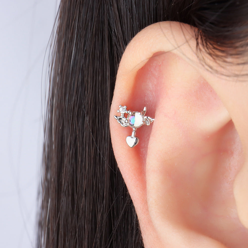 Angel Heart stud - Stainless Steel - Upper Lobe, Helix - Oumo Jewelry
