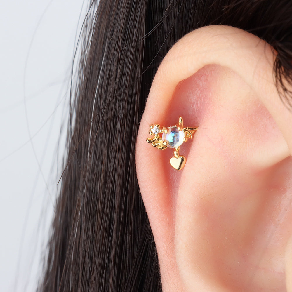Angel Heart stud - Stainless Steel - Upper Lobe, Helix - Oumo Jewelry