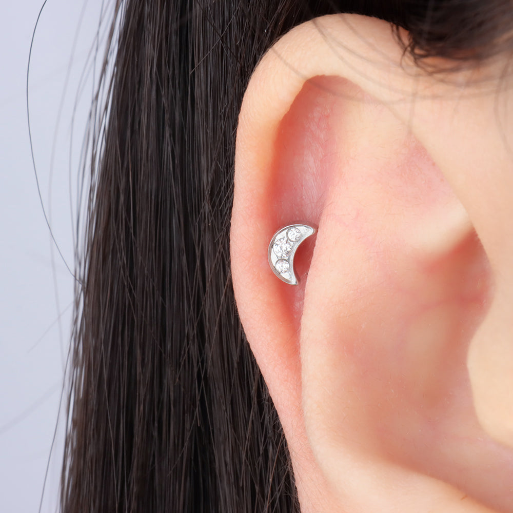 Titanium Moon Flatback Stud - Titanium - Helix, Upper Lobe, Conch - Oumo Jewelry