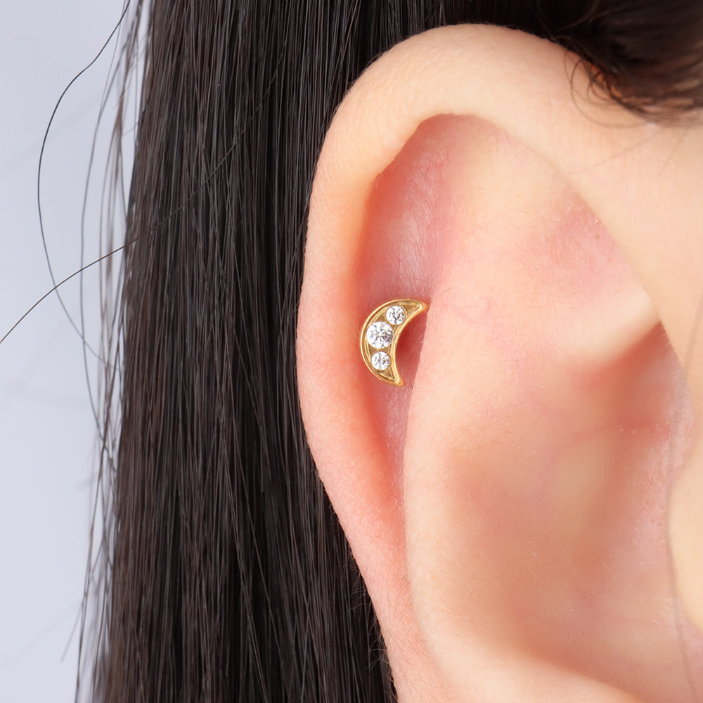 Titanium Moon Flatback Stud - Titanium - Helix, Upper Lobe, Conch - Oumo Jewelry