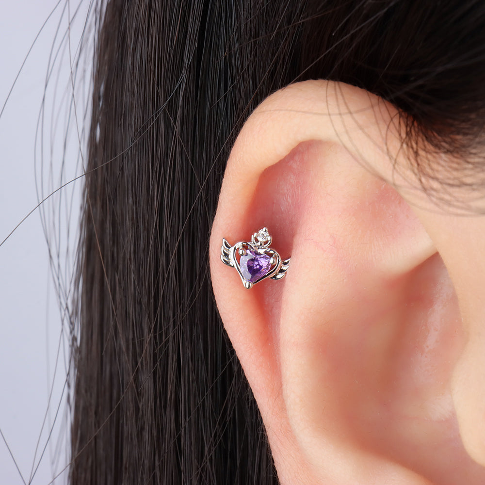 Flying Heart Stud - Stainless Steel - Upper Lobe, Helix - Oumo Jewelry