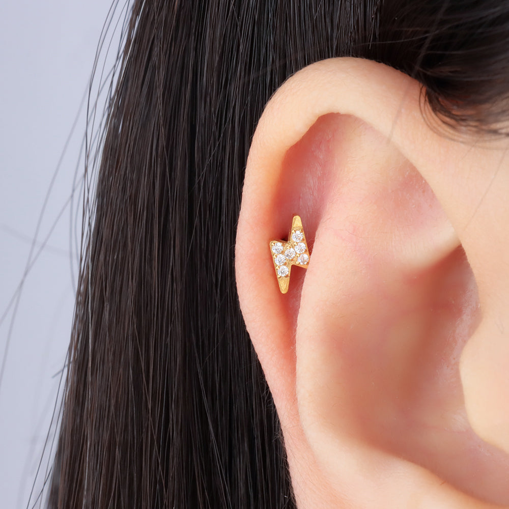 Titanium Lightning Flatback stud - Titanium - Helix, Upper Lobe, Conch - Oumo Jewelry