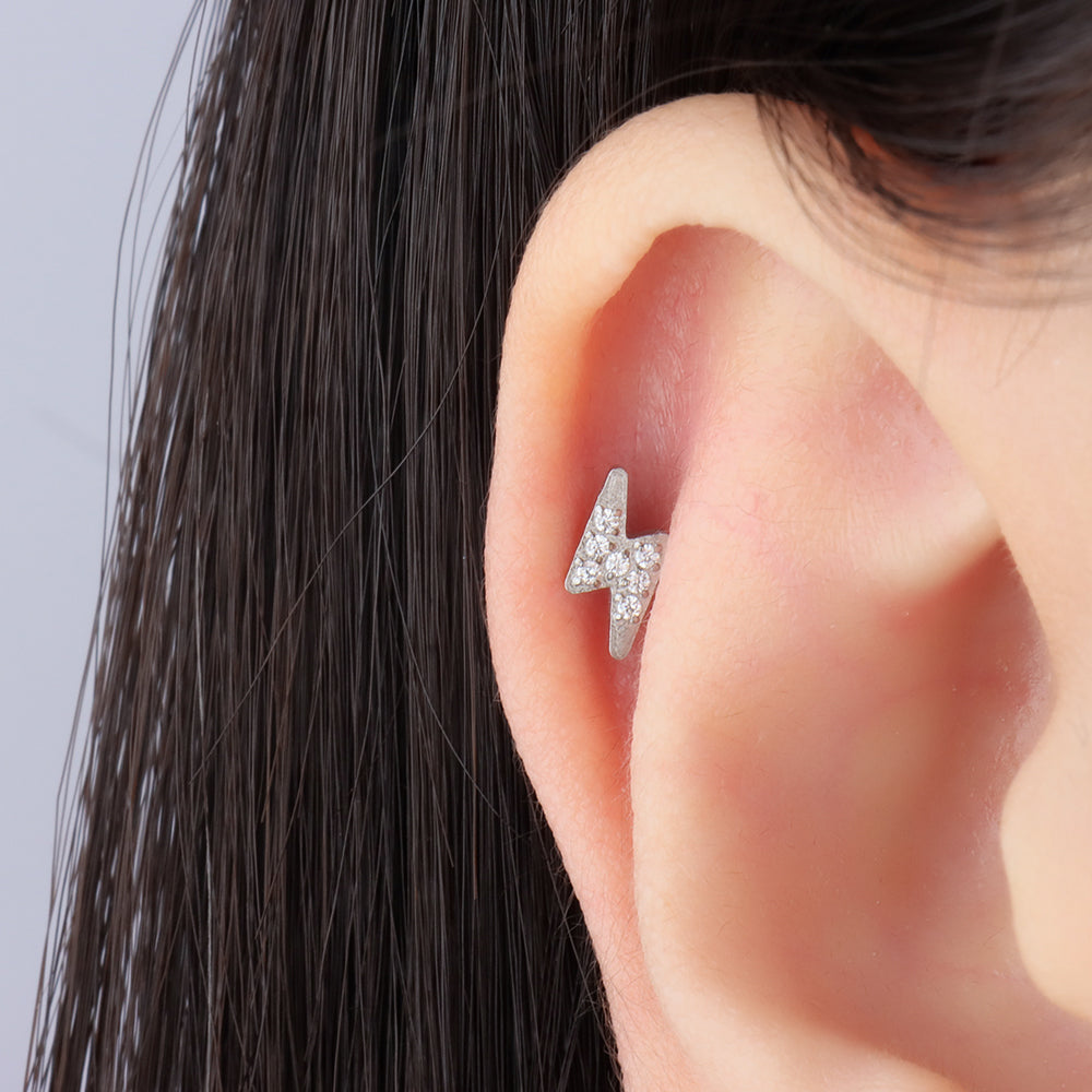 Titanium Lightning Flatback stud - Titanium - Helix, Upper Lobe, Conch - Oumo Jewelry
