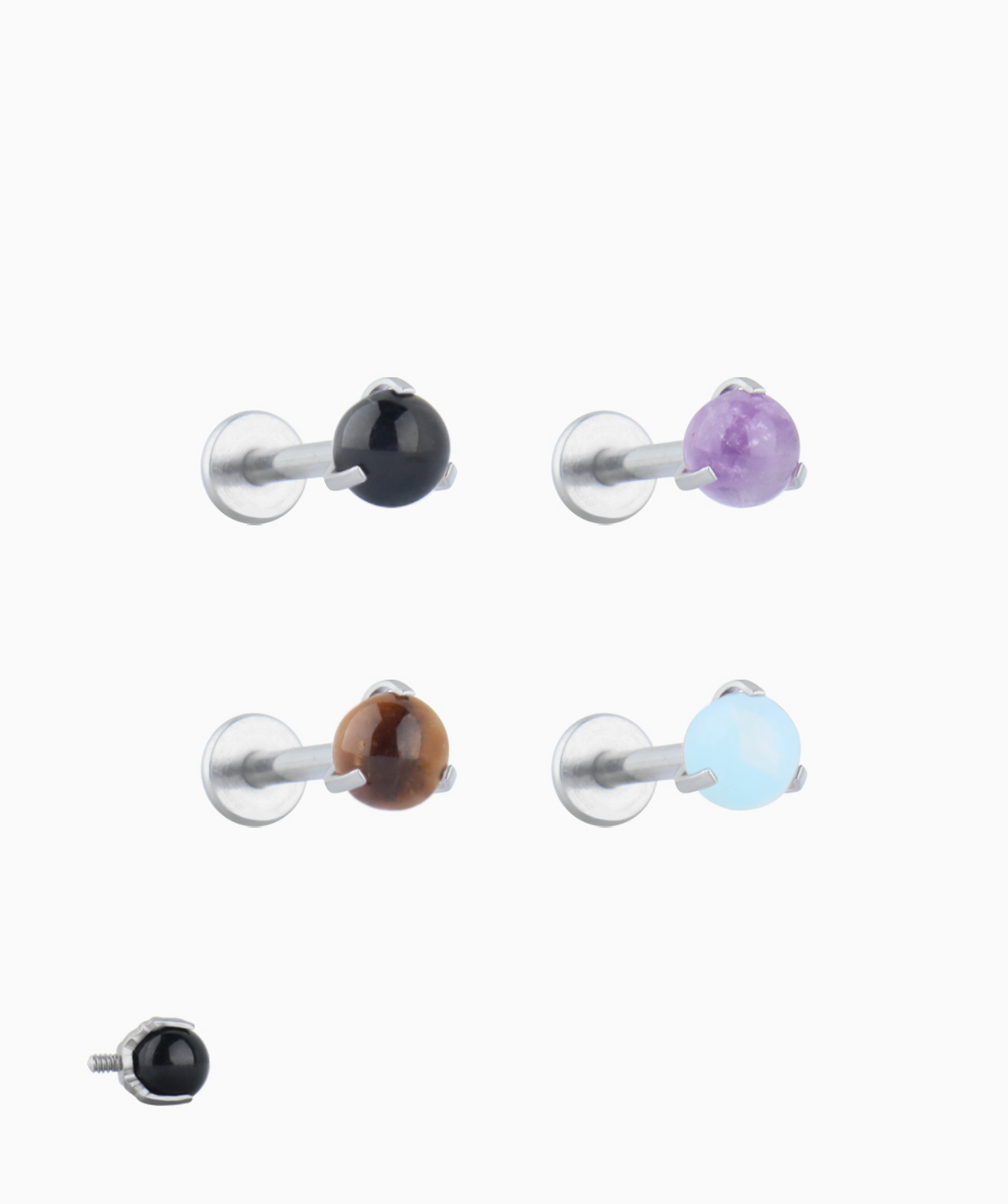 Stone Flatback Stud - Stainless Steel - Helix, Forward Helix, Upper Lobe - Oumo Jewelry