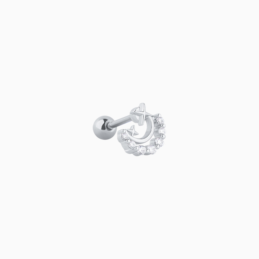 Delicate Crescent Star Stud - Stainless Steel - Upper Lobe, Helix - Oumo Jewelry