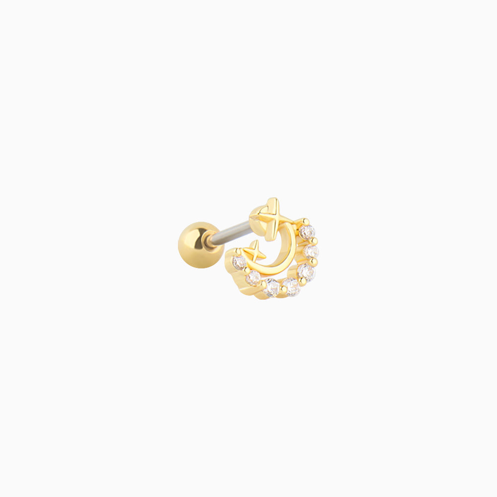 Delicate Crescent Star Stud - Stainless Steel - Upper Lobe, Helix - Oumo Jewelry