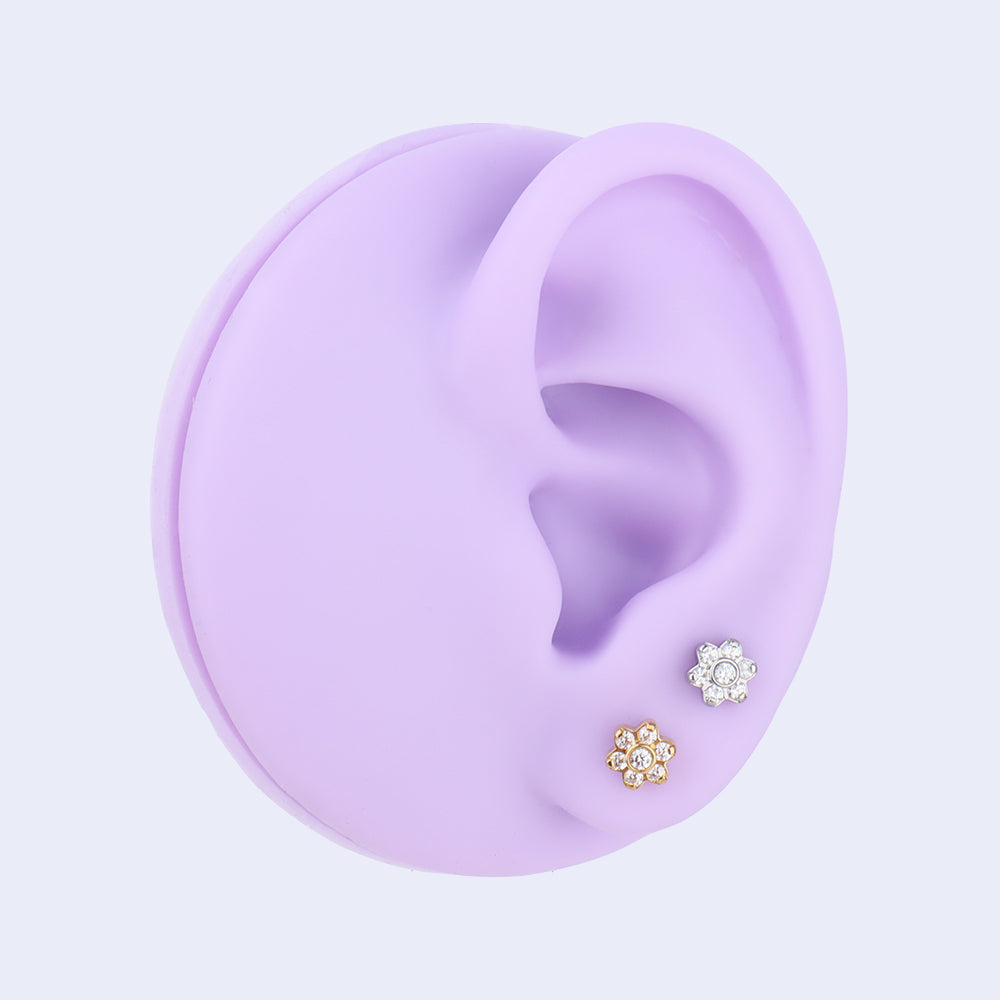 Gem Flower Flatback Stud - Stainless Steel - Helix, Upper Lobe, Conch - Oumo Jewelry