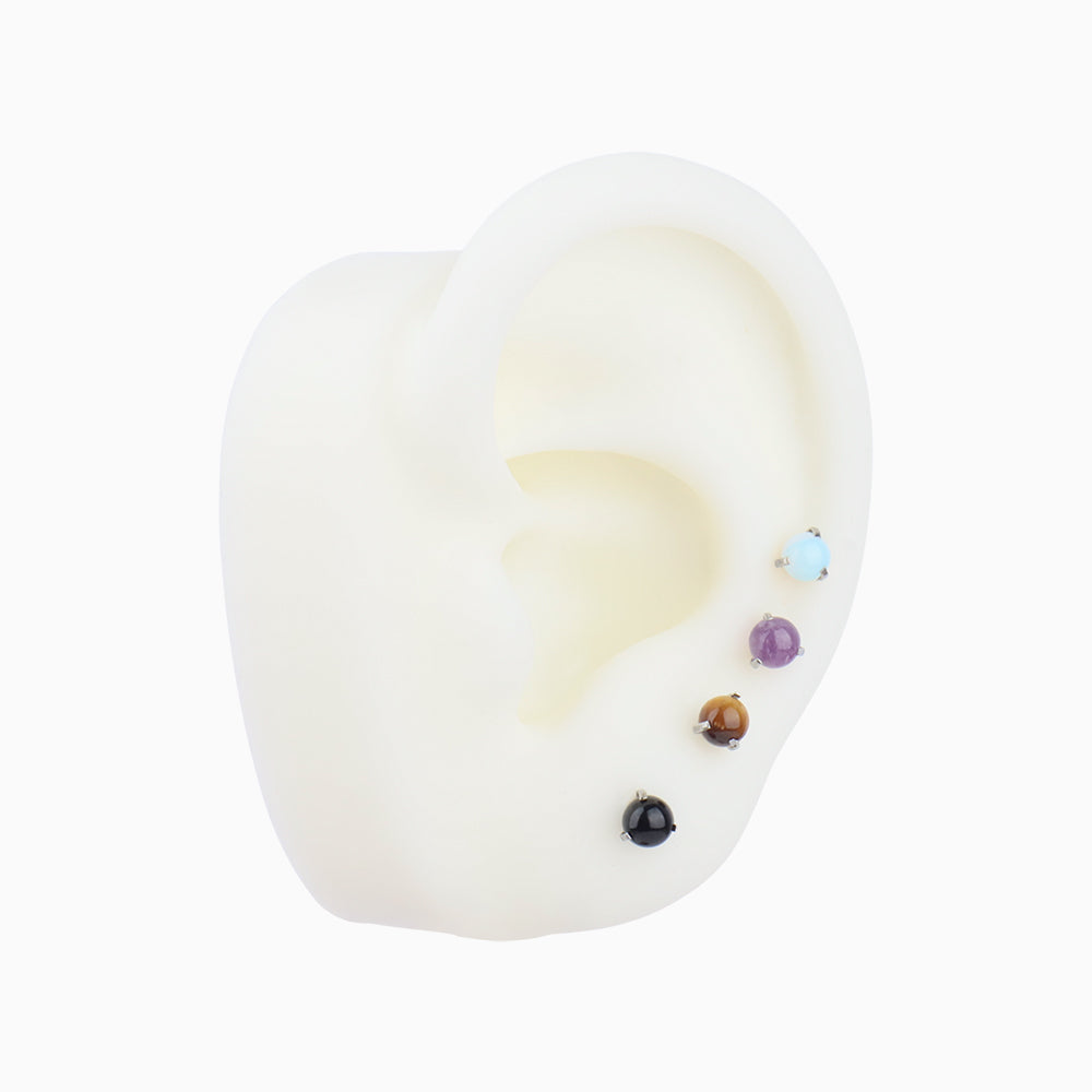 Stone Flatback Stud - Stainless Steel - Helix, Forward Helix, Upper Lobe - Oumo Jewelry