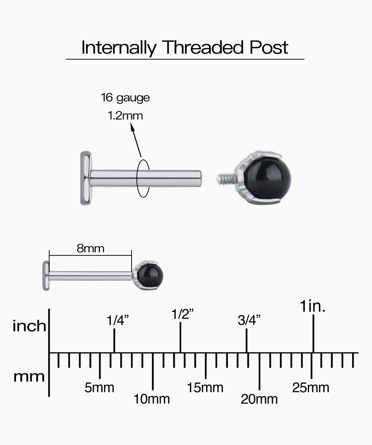 Stone Flatback Stud - Stainless Steel - Helix, Forward Helix, Upper Lobe - Oumo Jewelry