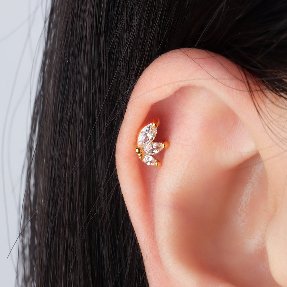 Marquise Gemstone Stud - Stainless Steel - Upper Lobe, Helix, Flat - Oumo Jewelry