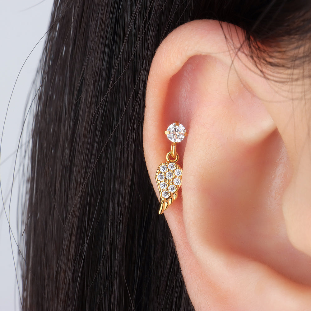 Feather Drop - Stainless Steel - Flat, Upper Lobe - Oumo Jewelry
