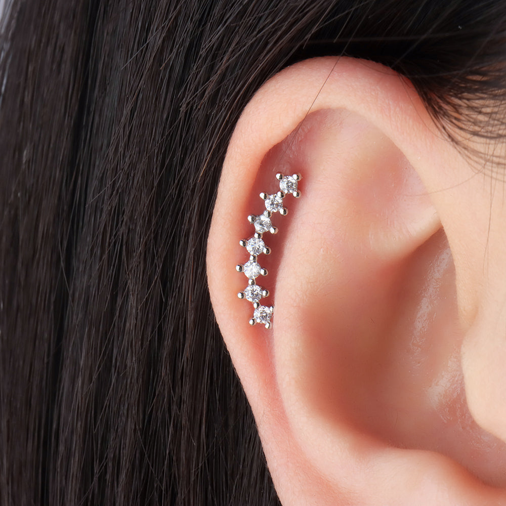 Curved Gemstone Flatback Stud - Stainless Steel - Helix, Upper Lobe, Flat - Oumo Jewelry