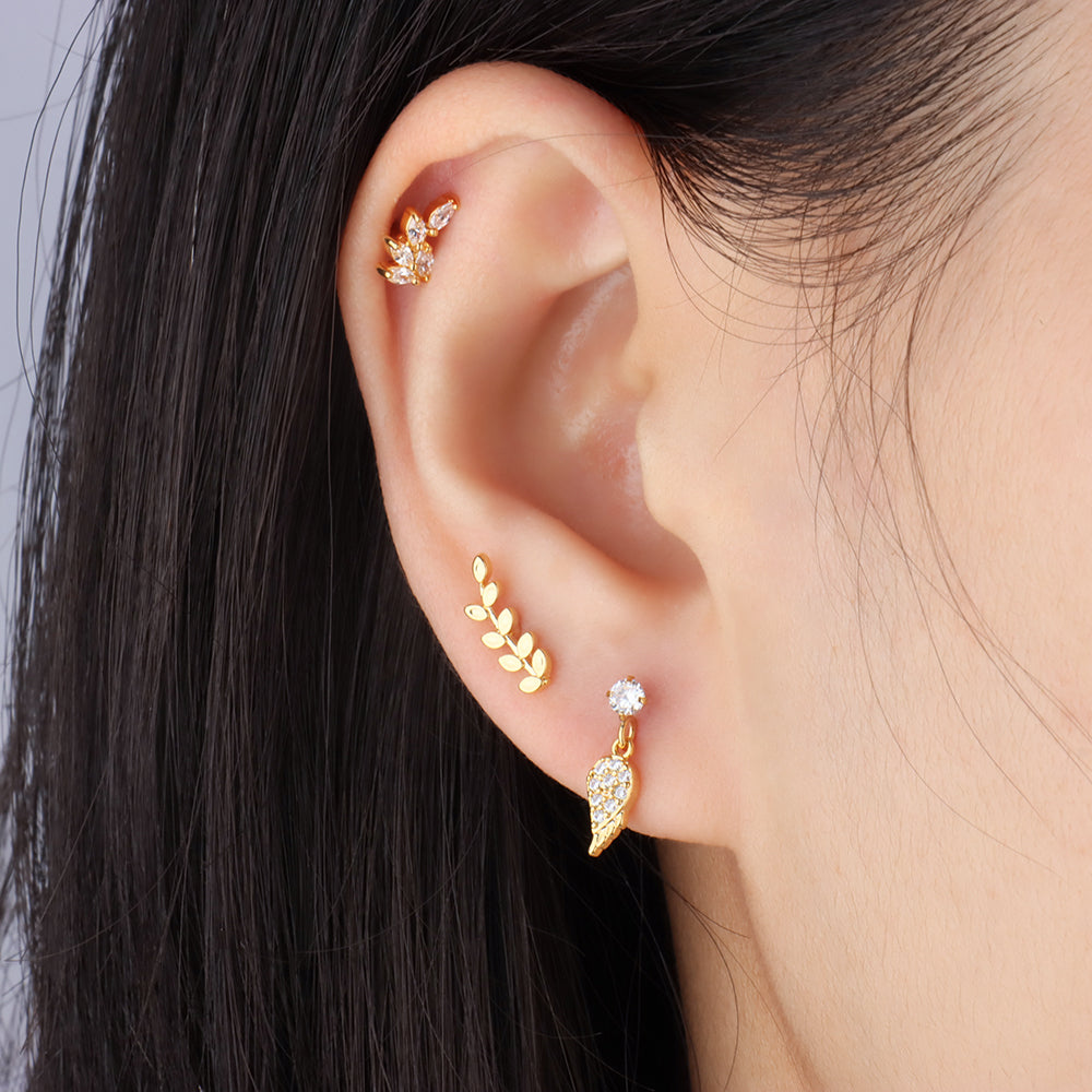 Feather Drop - Stainless Steel - Flat, Upper Lobe - Oumo Jewelry