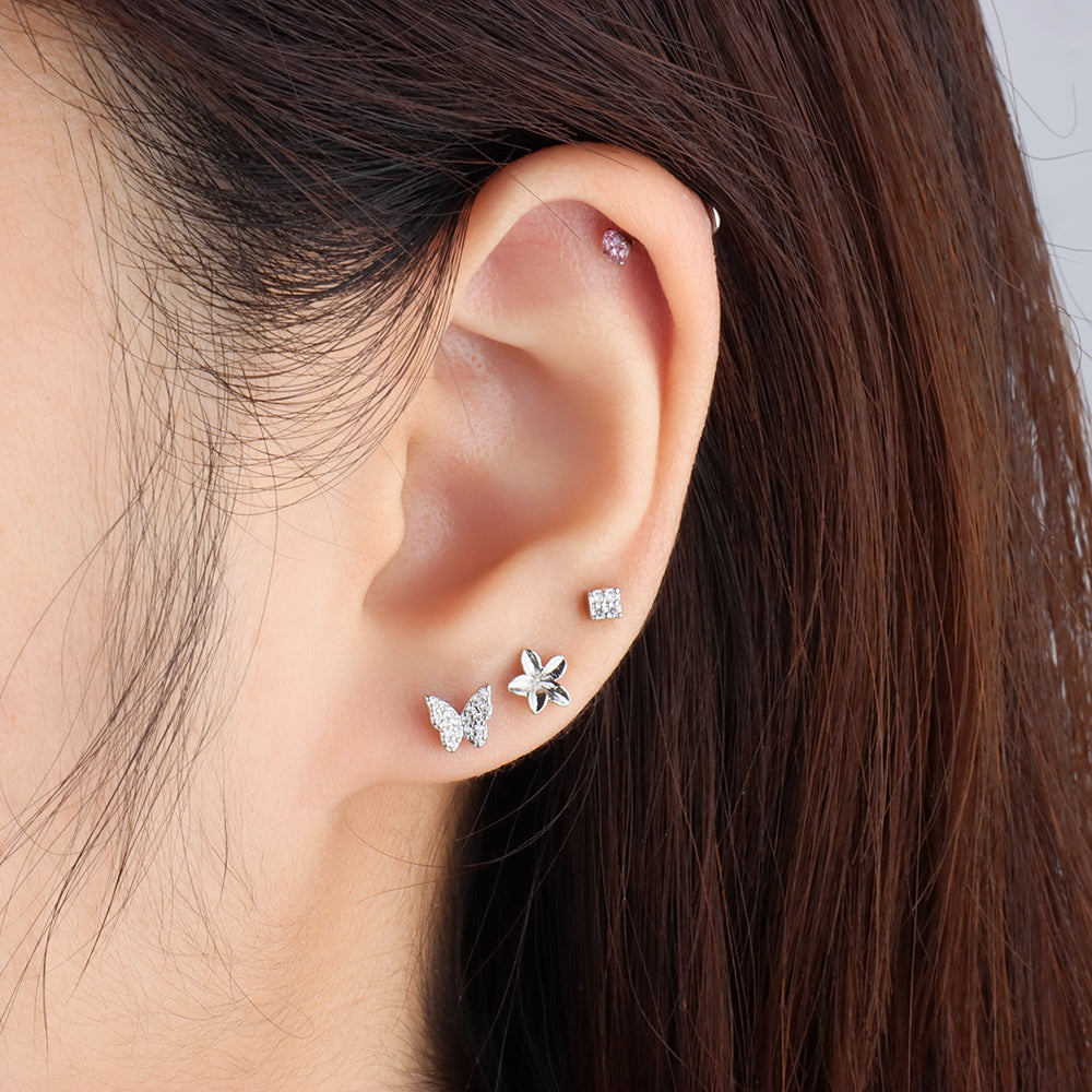 Shiny Butterfly Stud - Stainless Steel - Upper Lobe, Helix - Oumo Jewelry