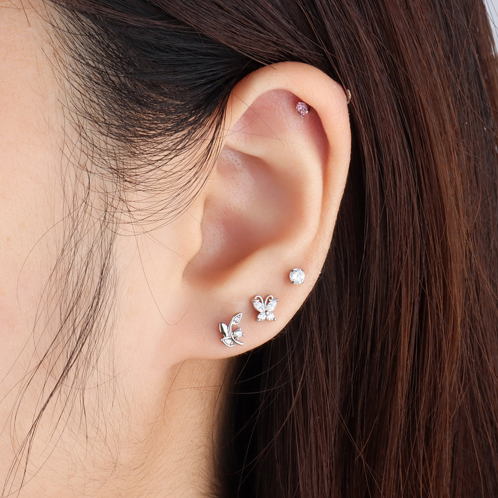 Charm Butterfly Stud - Stainless Steel - Upper Lobe, Helix - Oumo Jewelry