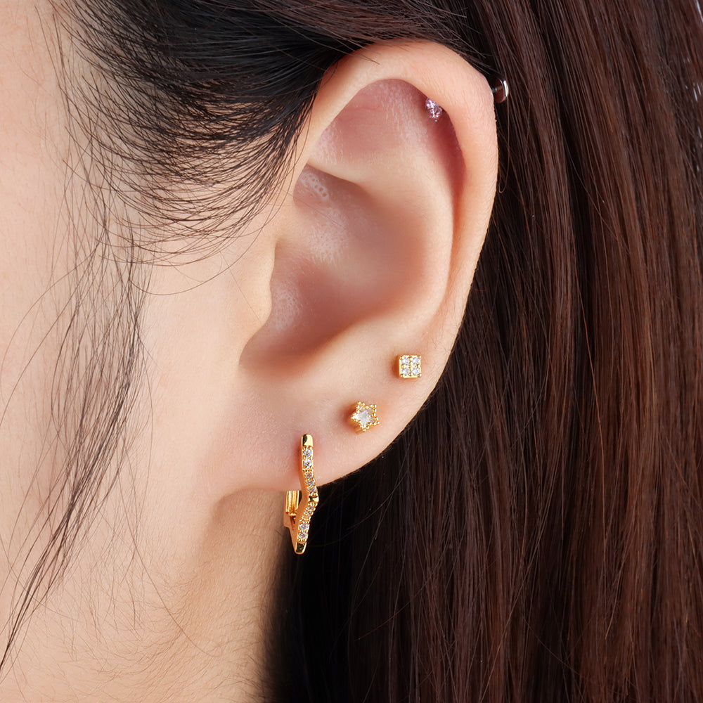 Square Stud - Stainless Steel - Upper Lobe, Helix, Flat - Oumo Jewelry
