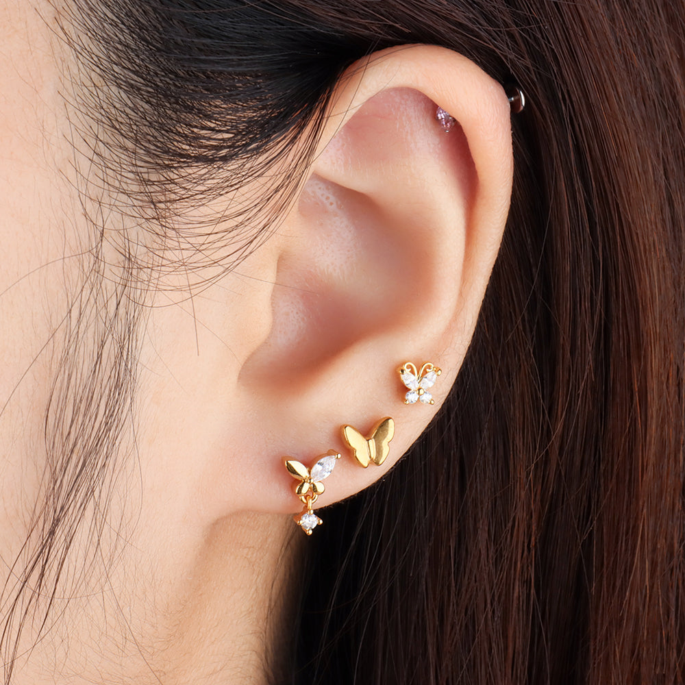 Charm Butterfly Stud - Stainless Steel - Upper Lobe, Helix - Oumo Jewelry