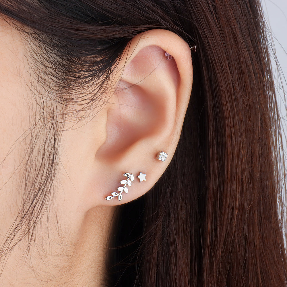 Branch Leaf Stud - Stainless Steel - Upper Lobe, Helix, Flat - Oumo Jewelry
