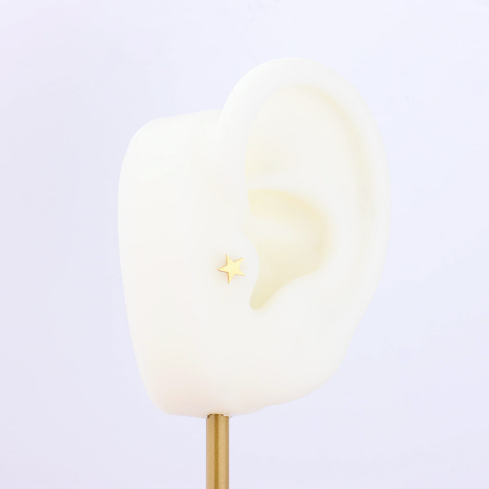 Simple Star Flatback Stud - Stainless Steel - Helix, Upper Lobe, Conch - Oumo Jewelry