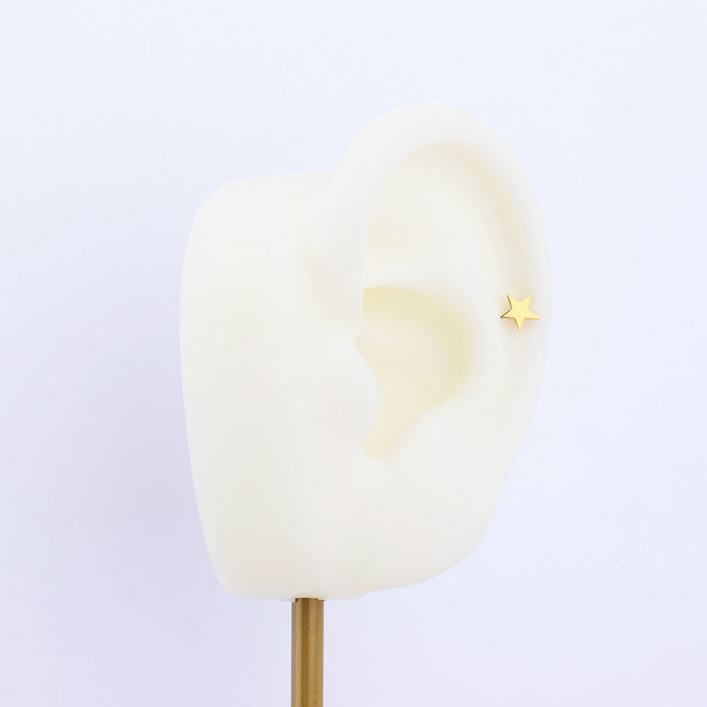 Simple Star Flatback Stud - Stainless Steel - Helix, Upper Lobe, Conch - Oumo Jewelry