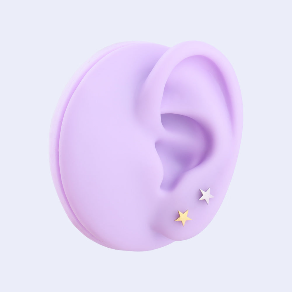 Simple Star Flatback Stud - Stainless Steel - Helix, Upper Lobe, Conch - Oumo Jewelry