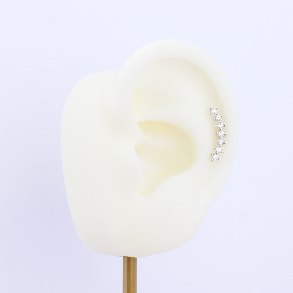 Curved Gemstone Flatback Stud - Stainless Steel - Helix, Upper Lobe, Flat - Oumo Jewelry