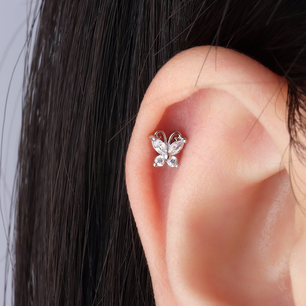Charm Butterfly Stud - Stainless Steel - Upper Lobe, Helix - Oumo Jewelry