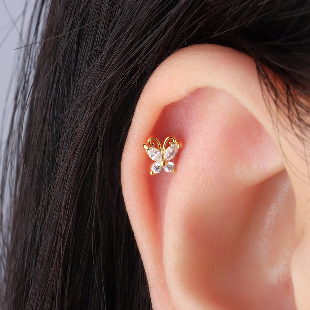 Charm Butterfly Stud - Stainless Steel - Upper Lobe, Helix - Oumo Jewelry