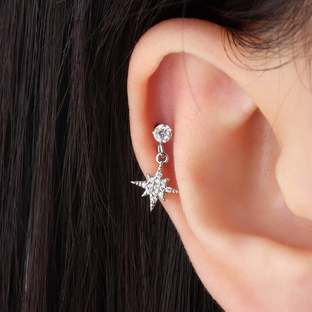 Eight-pointed Star Drop - Stainless Steel - Flat, Upper Lobe - Oumo Jewelry