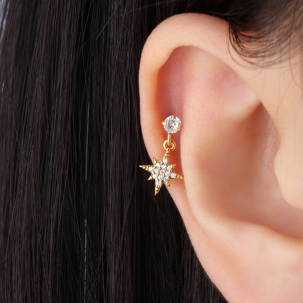 Eight-pointed Star Drop - Stainless Steel - Flat, Upper Lobe - Oumo Jewelry