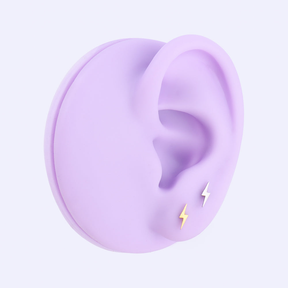 Cool Lightning Flatback Stud - Stainless Steel - Helix, Upper Lobe, Conch - Oumo Jewelry