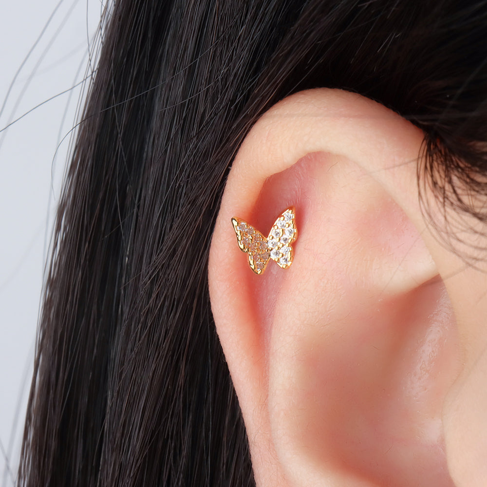 Shiny Butterfly Stud - Stainless Steel - Upper Lobe, Helix - Oumo Jewelry